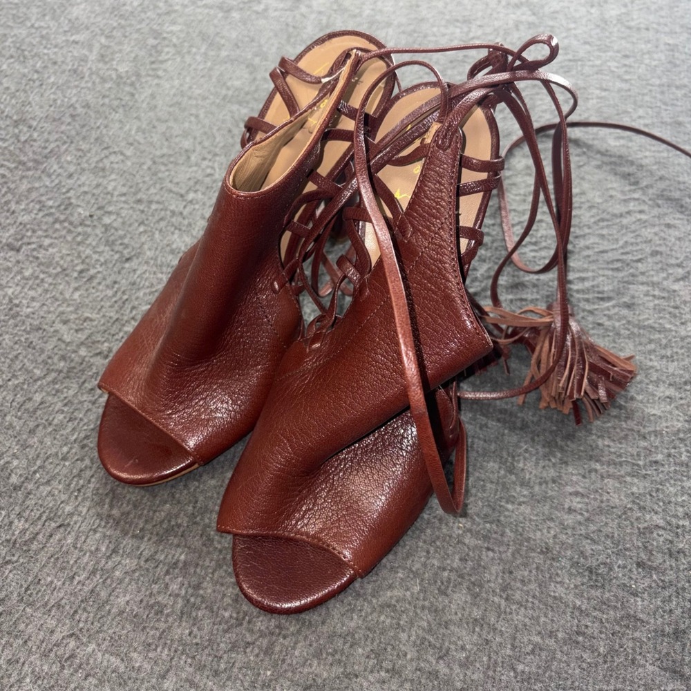 Banana Republic Womens Cognac Leather Lace Up Tassel Peep Toe Heels Size 7M